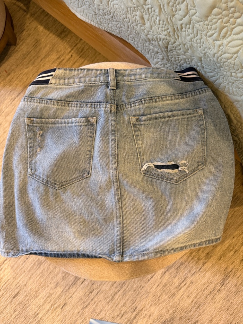 Kendall & Kylie Light Blue Distressed Denim Mini Skirt with Navy-White Band - Picture 3 of 7